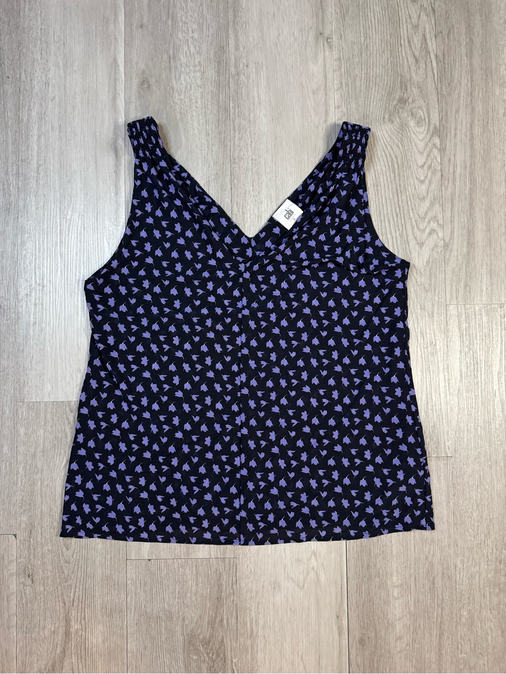 Cabi Island Tank Black Blue Pressed Flowers sleeveless Top Style #5916 small